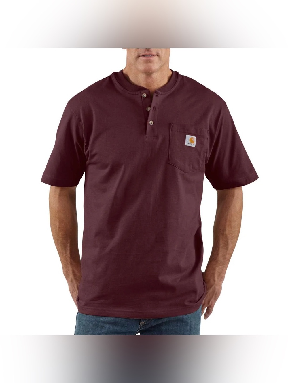 Carhartt Maroon Short Sleeve Henley Button Up Shirt Men’s Size Medium